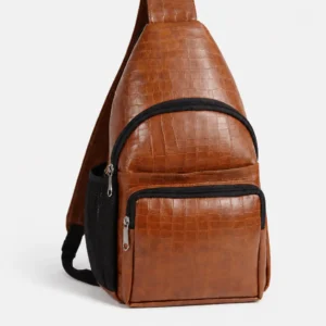 Trava Multipurpose Croco Leather Crossbody Sling Bag, Side Bag for Men - (TAN)