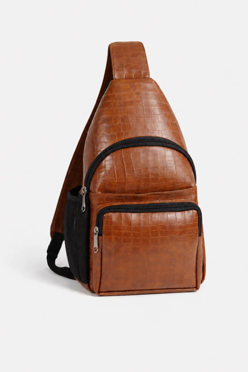 Trava Multipurpose Croco Leather Crossbody Sling Bag, Side Bag for Men - (TAN)