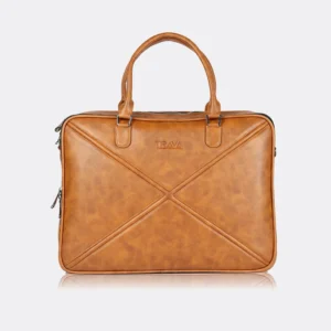 Trava 2 Tone PU Leather Laptop Messenger Bag for Men Women Compatible with upto 15.6 inch Laptop (TAN)